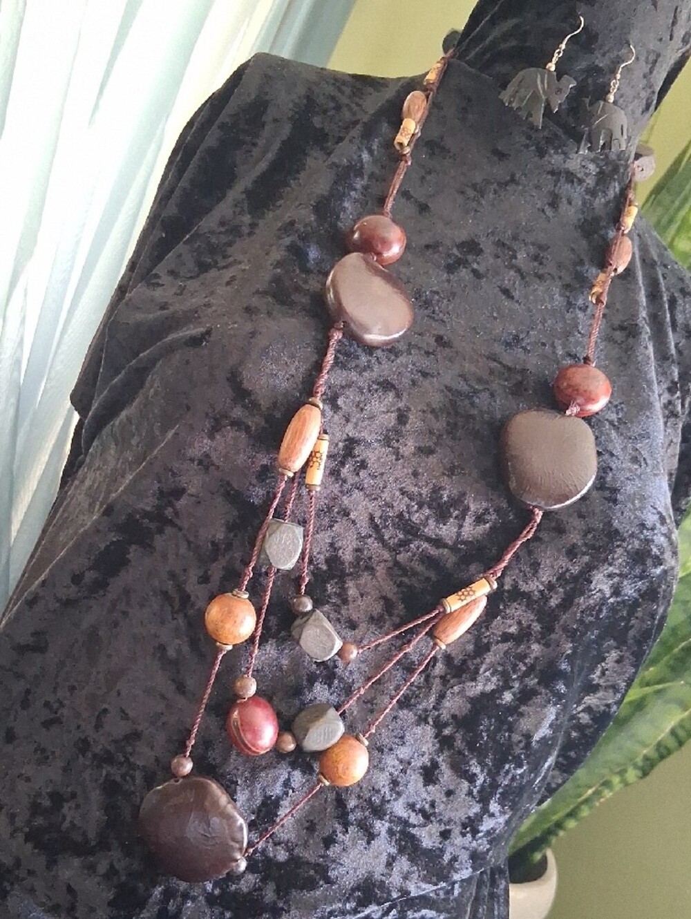 Seed Bead Boho Brown & Black Beaded Multi-Strand Necklace and Earrings Set - Picture 8 of 10